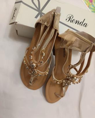 Sandali Gioiello Infradito Renda – Oro con Strass