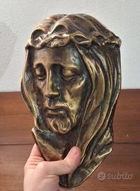 Scultura volto Cristo in Bronzo, vintage, firmato 