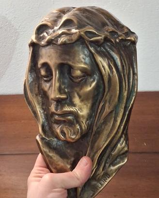 Scultura volto Cristo in Bronzo, vintage, firmato 