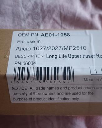 Rullo fusore superiore stampante Ricoh Aficio