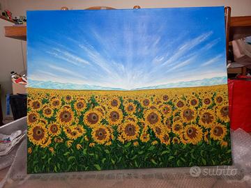 Quadro girasoli effetto materico