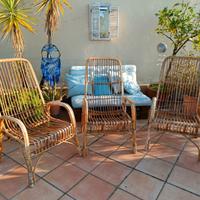 Tre poltrone vintage in rattan
