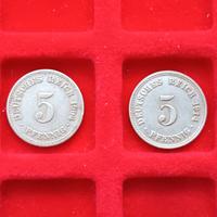 Monete (2) Reich Tedesco Impero Tedesco 5 Pfennig