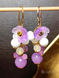 orecchini donna fiori murano,giada lilla,acciaio