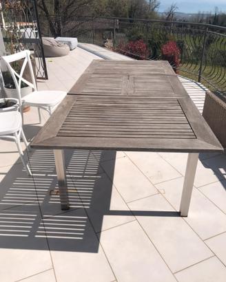 Tavolo da esterno gambe in acciaio piano in legno