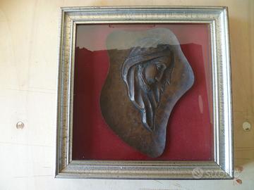 Quadro legno volto di Cristo in rame vintage