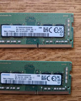 N° 2 banchi di Ram DDR4 Sodimm 3200 8 GB  cad.