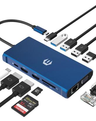 USB C Docking Station, 12 in 1 Hub Triplo monitor