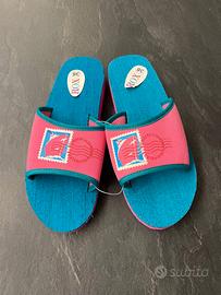 Ciabatte a fascia vintage azzurro e rosa - n. 38