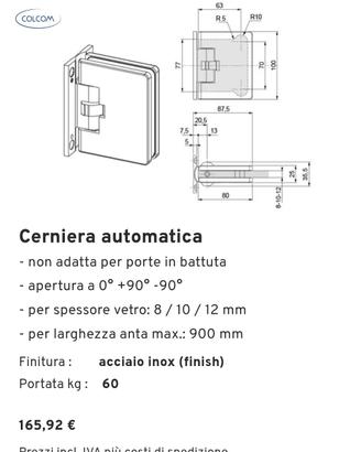 Cerniera automatica per porta vetro
