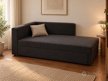 Divano letto verde scuro con contenitorescorrevole