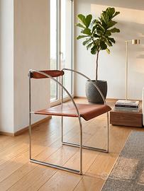 Sedia Vintage di Design ICF Milano in Cuoio e Tubo