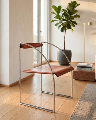 Sedia Vintage di Design ICF Milano in Cuoio e Tubo
