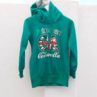 Felpa +cappuccio, cotone  verde smeraldo 7/10 anni