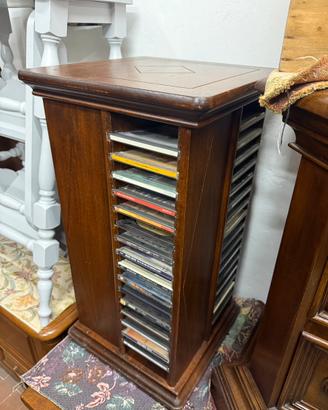 Porta CD girevole legno noce vintage