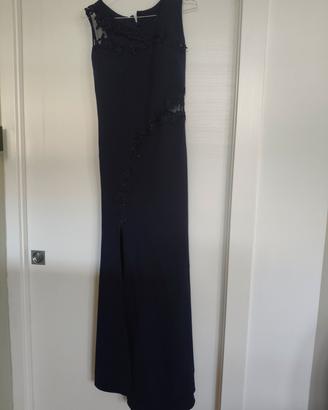 Abito lungo da cerimonia blu con spacco 