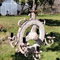 Lampadario Shabby artigianaleFerro Battuto e Legno