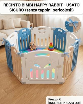 Recinto Box Gioco Bambini Modulare "Happy Rabbit" 