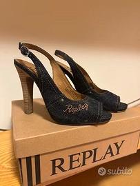 Sandali con tacco open toe Replay Denim Tg 37