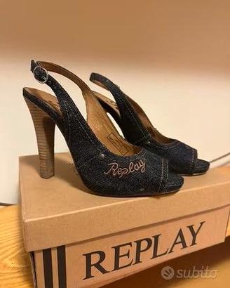 Sandali con tacco open toe Replay Denim Tg 37