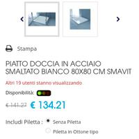 PIATTO DOCCIA IN ACCIAIO SMALTATO BIANCO 80x80 CM