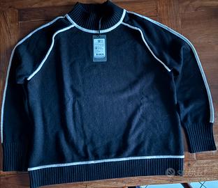 Pullover Elena Mirò nero con piping bianco