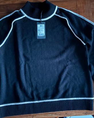 Pullover Elena Mirò nero con piping bianco
