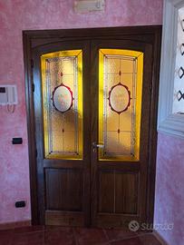 PORTA INTERNA DOPPIA IN LEGNO CON VETRI DECORATI