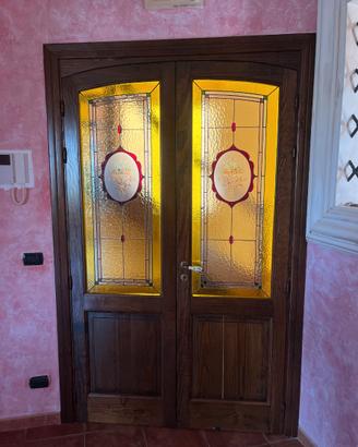 PORTA INTERNA DOPPIA IN LEGNO CON VETRI DECORATI