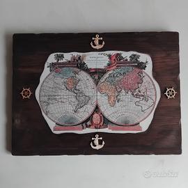 stampa su legno mappamondo antico