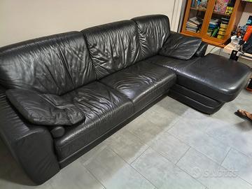 Divano vera pelle con  chaise longue