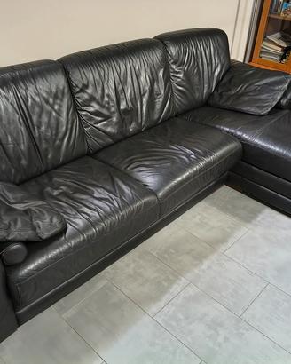 Divano vera pelle con  chaise longue