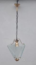 Lampada a sospensione vintage in ottone e vetro 