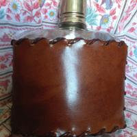 Borraccia portatile grappa anni 60 in cuoio/vetro