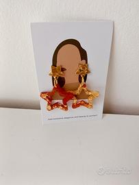 🌿 Orecchini in Resina e Acciaio con Foglia Oro –