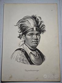 1824 Antica Litografia Nativo Americano Indigeno 