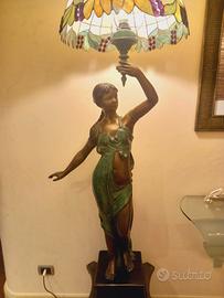 lampada in Bronzo Patinato e Vetro Tiffany