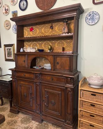 Credenza antica in legno massello con alzata