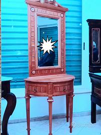 consolle a mezzaluna in ciliegio e intardiata