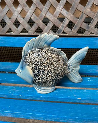 Pesce ceramica traforata con luce decorazione mare