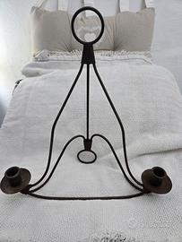 Candelabro artigianale vintage in ferro battuto