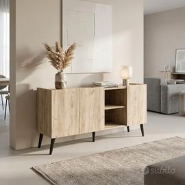 Credenza 3 Ante e 2 Mensole Rovere Grigio 160 cm