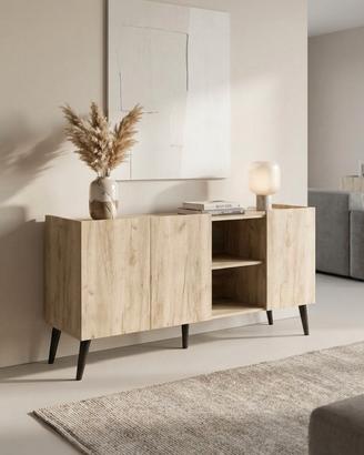 Credenza 3 Ante e 2 Mensole Rovere Grigio 160 cm