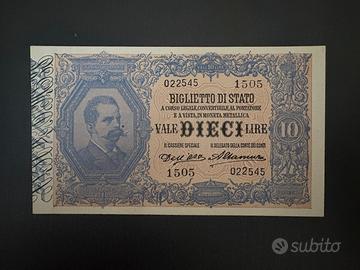 Banconota 10 Lire 1911 R3 alta conserv. Periziata