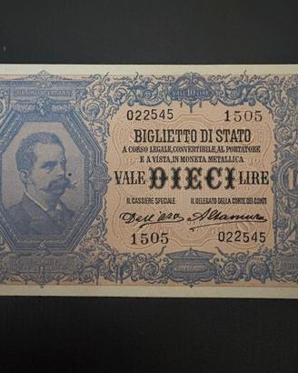 Banconota 10 Lire 1911 R3 alta conserv. Periziata