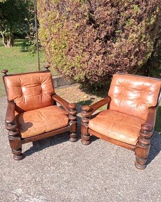 Poltrone legno e pelle