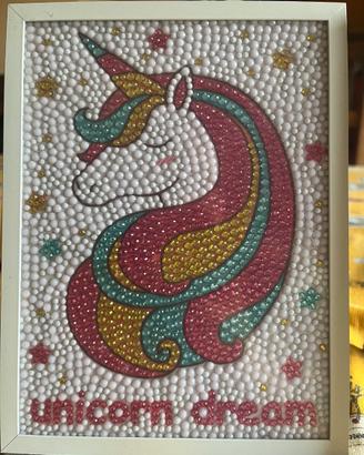 Quadretto unicorno disegni a perline con cornice