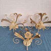 3 appliques ferro battuto e vetro Murano panna