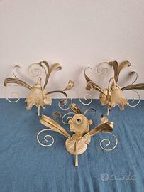 3 appliques ferro battuto e vetro Murano panna