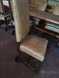 Set di 6 sedie in legno rivestite in pelle